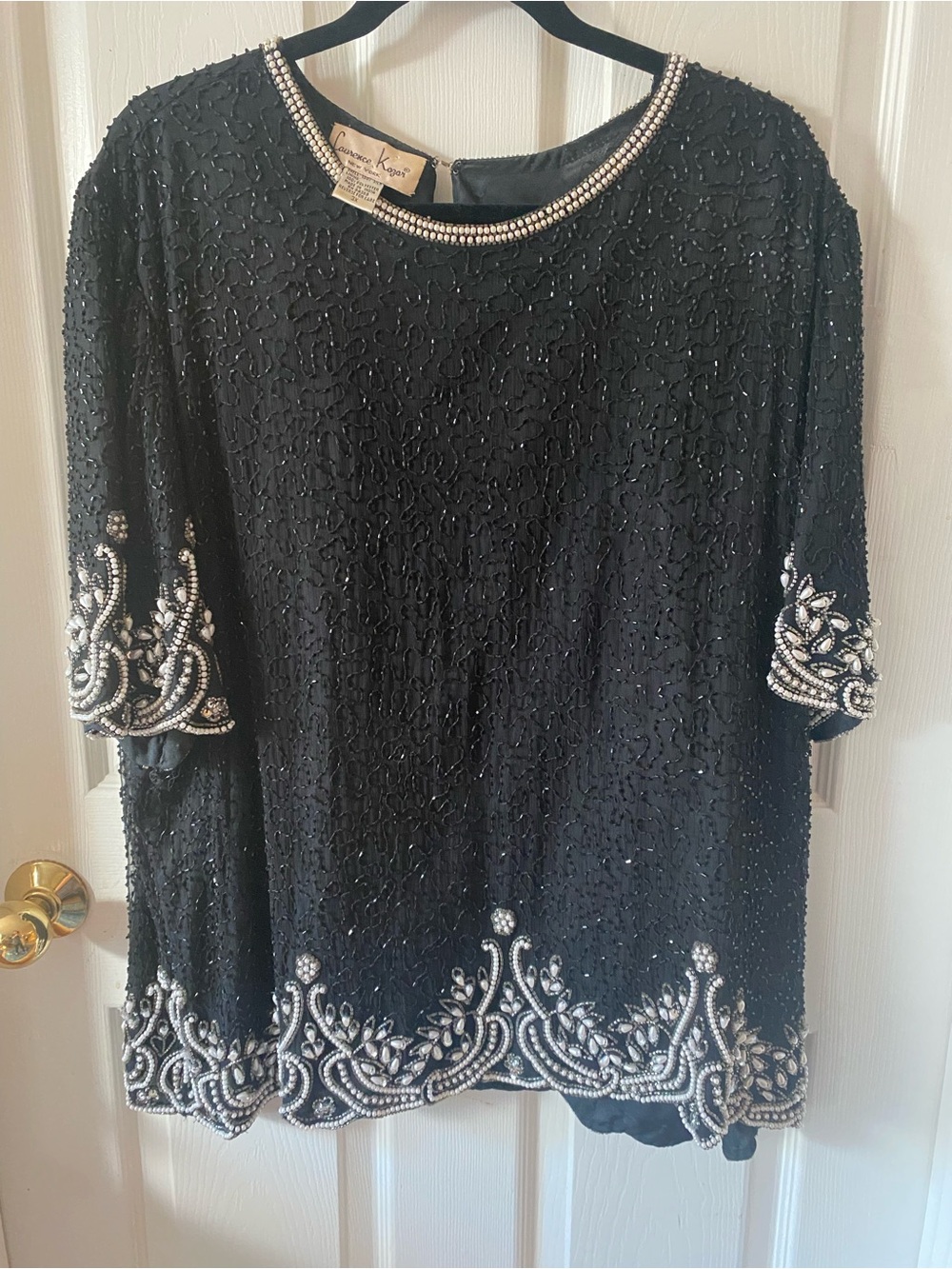 Laurence Kazar Black Beaded Top with Silver Embellishment
